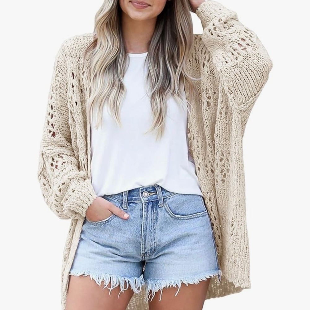 Womens Lightweight Summer Beige Cardigan Size XL Boho Crochet Spring EUC